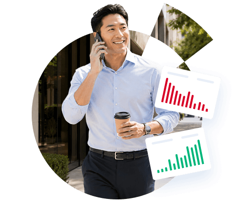 Business professional monitoring business performance and compliance insights from a mobile device.
