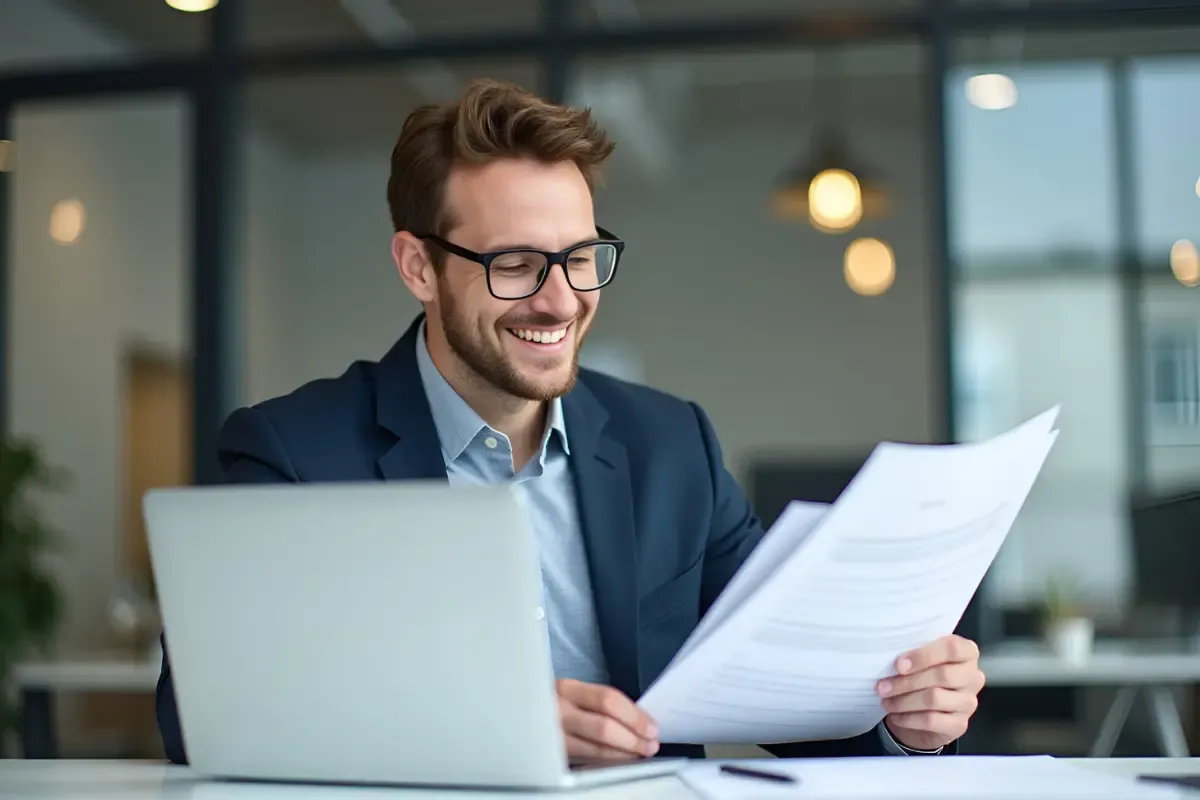Business owner reviewing certificate of amendment documents to amend business registration and update company information