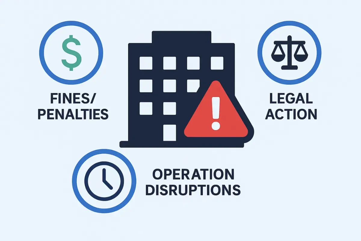 Consequences of unregistered business penalties including fines legal action and operation disruptions from skipping foreign qualification