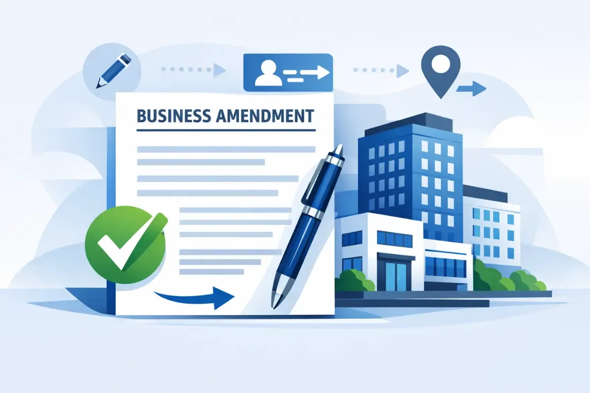 file-a-business-amendment.webp Business amendment form completion checklist for LLC and corporation showing business amendment filing process requirements