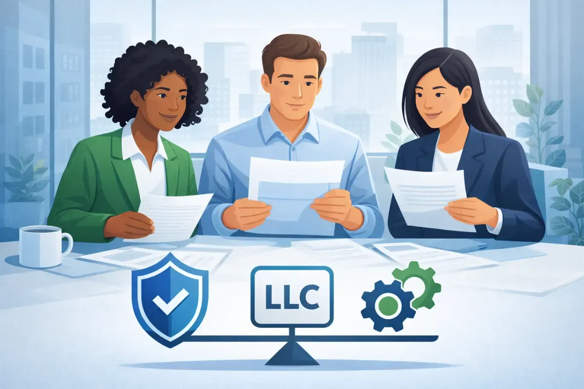 key-benefits-of-forming-an-llc.webp Key benefits of forming an LLC showing personal asset protection for business owners with limited liability company structure providing liability shield and operational flexibility.