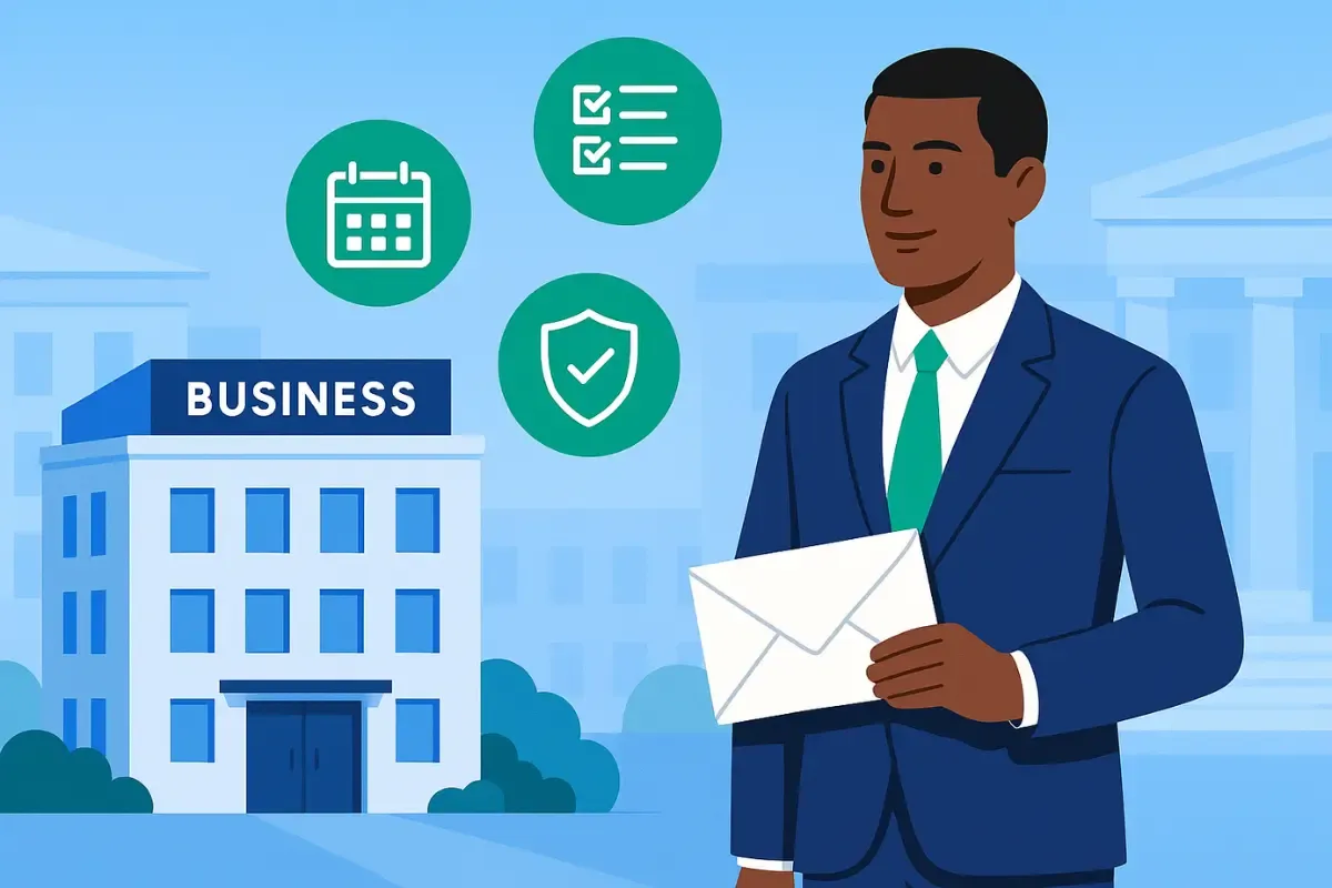 Professional registered agent receiving legal documents and service of process for business compliance services