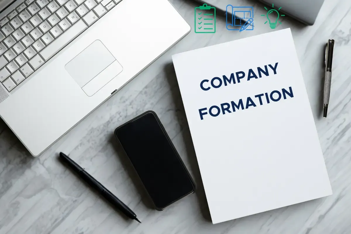 mistakes-to-avoid-forming-your-company.webp Company formation document with laptop and business planning icons showing incorporation process for entrepreneurs starting new business.