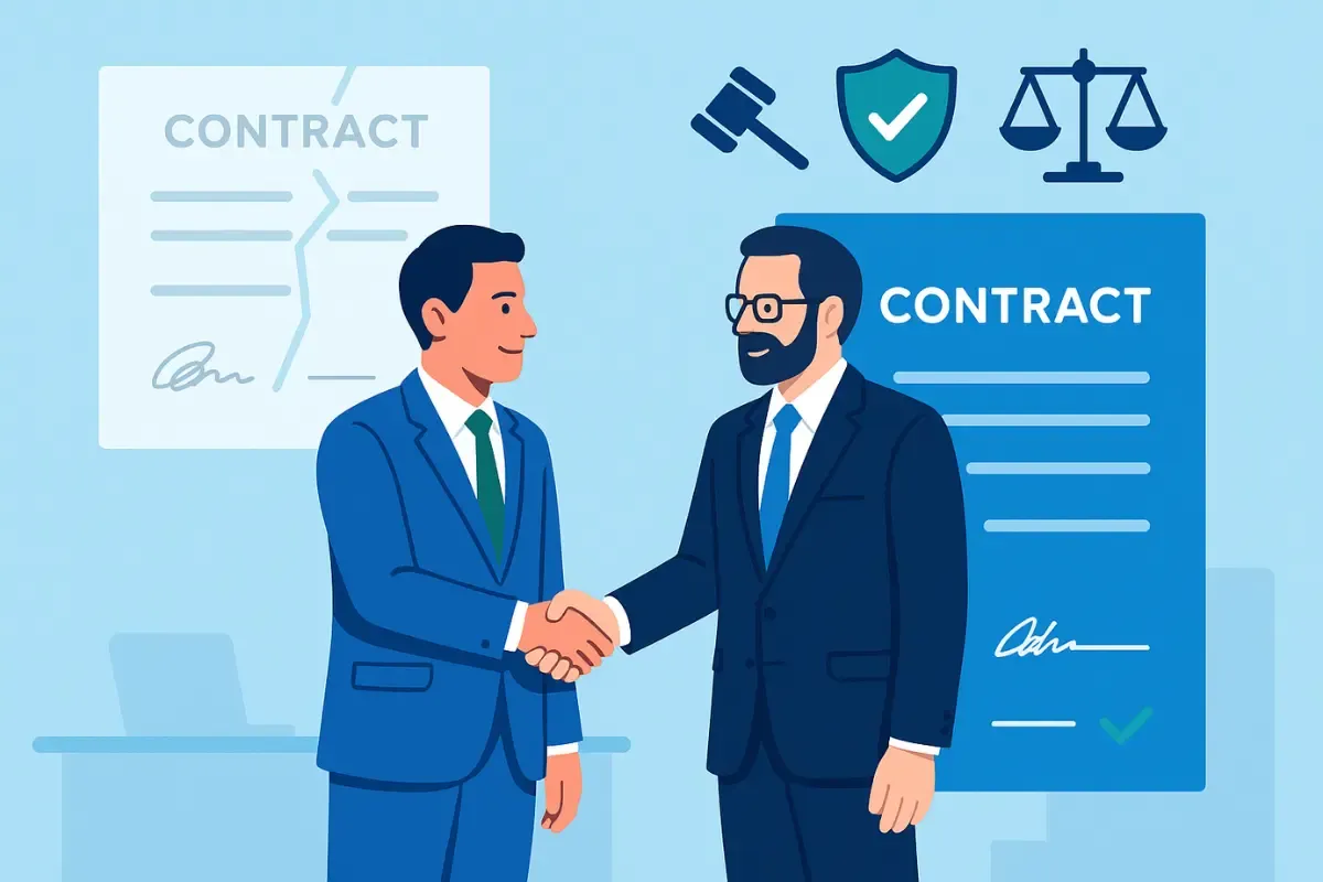 not-having-proper-contracts-in-place.webp Business partners signing legal contract with proper agreements to avoid common compliance mistakes entrepreneurs make