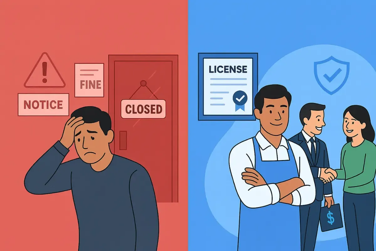 why-business-licensing-matters.webp Operating without business license consequences versus properly licensed business with credibility trust and legal compliance