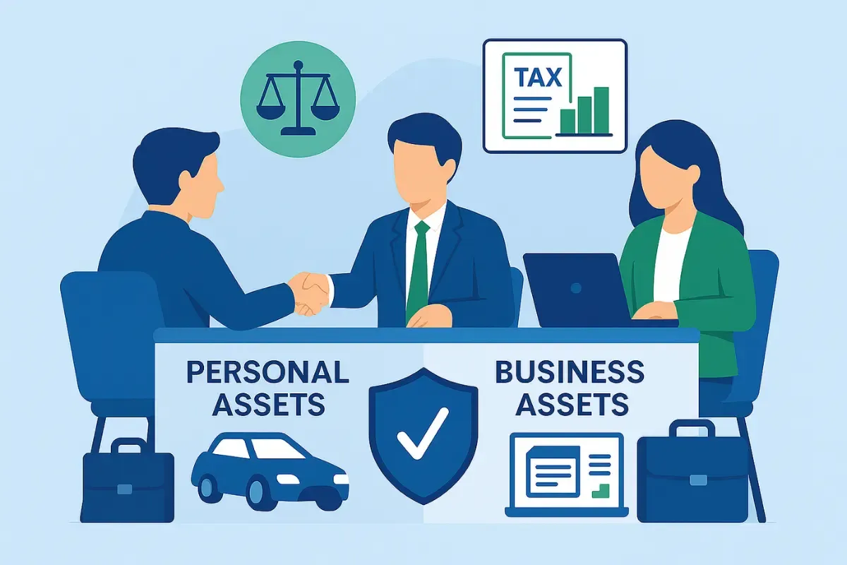 work-with-legal-and-financial-advisors.webp Professional consultation on business and personal asset protection strategies showing legal and tax considerations for asset separation and liability shielding.